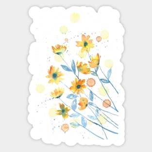 Yellow flowers with blue and orange details Sticker